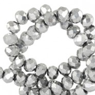 Faceted glass beads 4x3mm disc Silver metallic-pearl shine coating